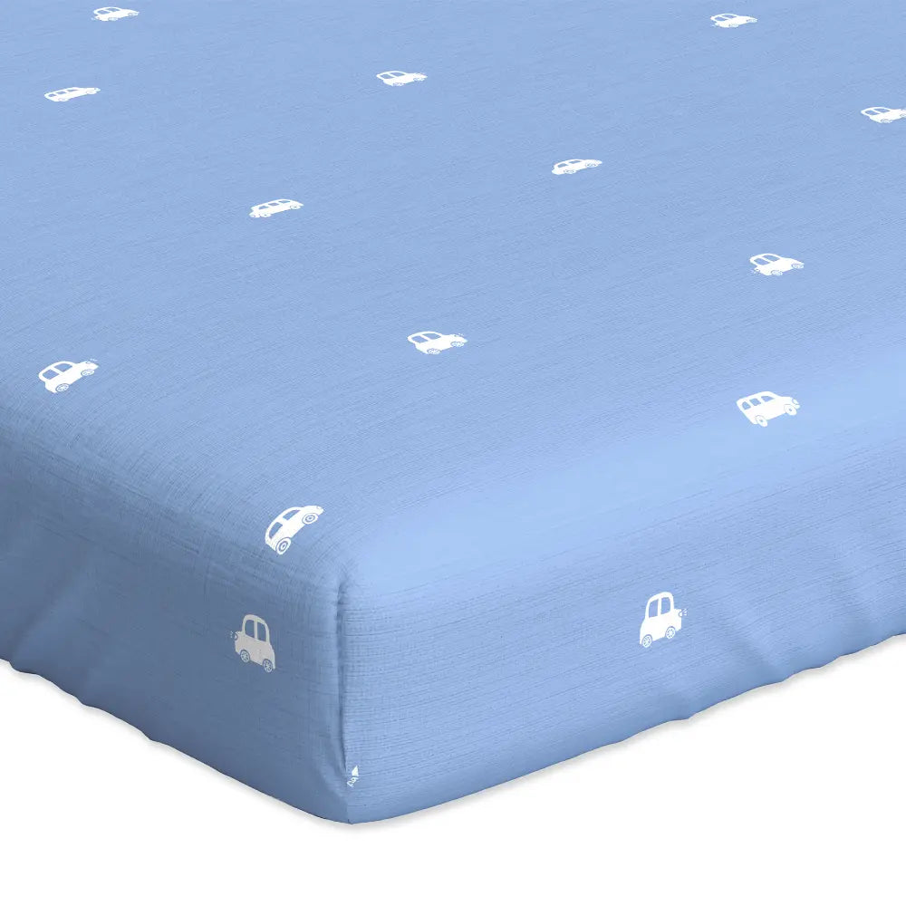 Nintara Baby Fitted Crib Sheet – 100% Organic Cotton Jersey, 52 x 28 Inch (130 x 70 cm) - Vroom, Vroom!