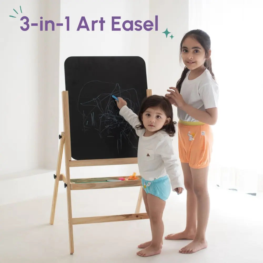 Curious Cub Wooden Double-Sided Art Easel | Blackboard &amp; Whiteboard | Creative Learning Drawing Board | Ages 1-10 Years