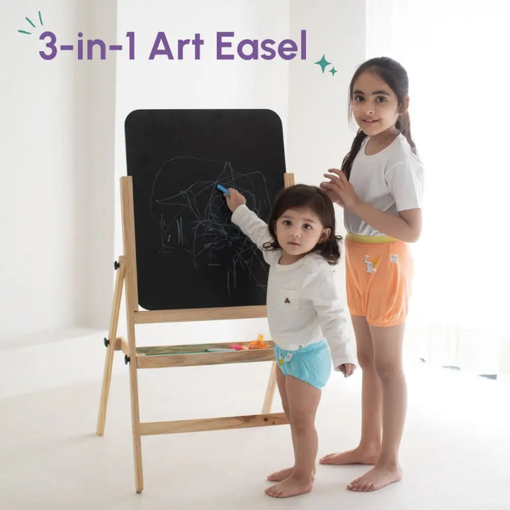 Curious Cub Wooden Double-Sided Art Easel | Blackboard &amp; Whiteboard | Creative Learning Drawing Board | Ages 1-10 Years