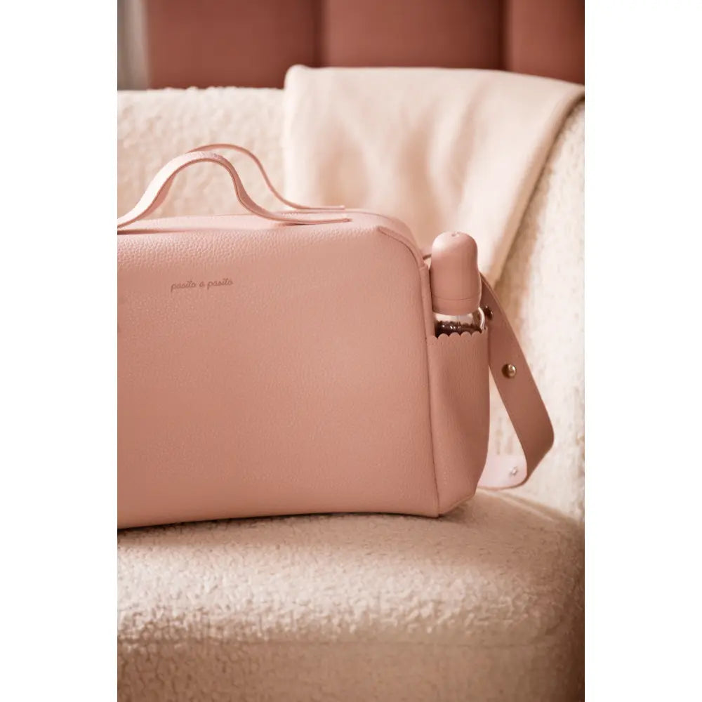 Pasito a Pasito Diaper Bag with Changing Mat, Large Capacity Water-Resistant Bag with Multi-Pocket Organizer, Insulated Bottle Pocket, Shoulder &amp; Stroller Straps, Icon Eco Leather - Rose