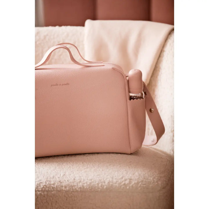 Pasito a Pasito Diaper Bag with Changing Mat, Large Capacity Water-Resistant Bag with Multi-Pocket Organizer, Insulated Bottle Pocket, Shoulder &amp; Stroller Straps, Icon Eco Leather - Rose