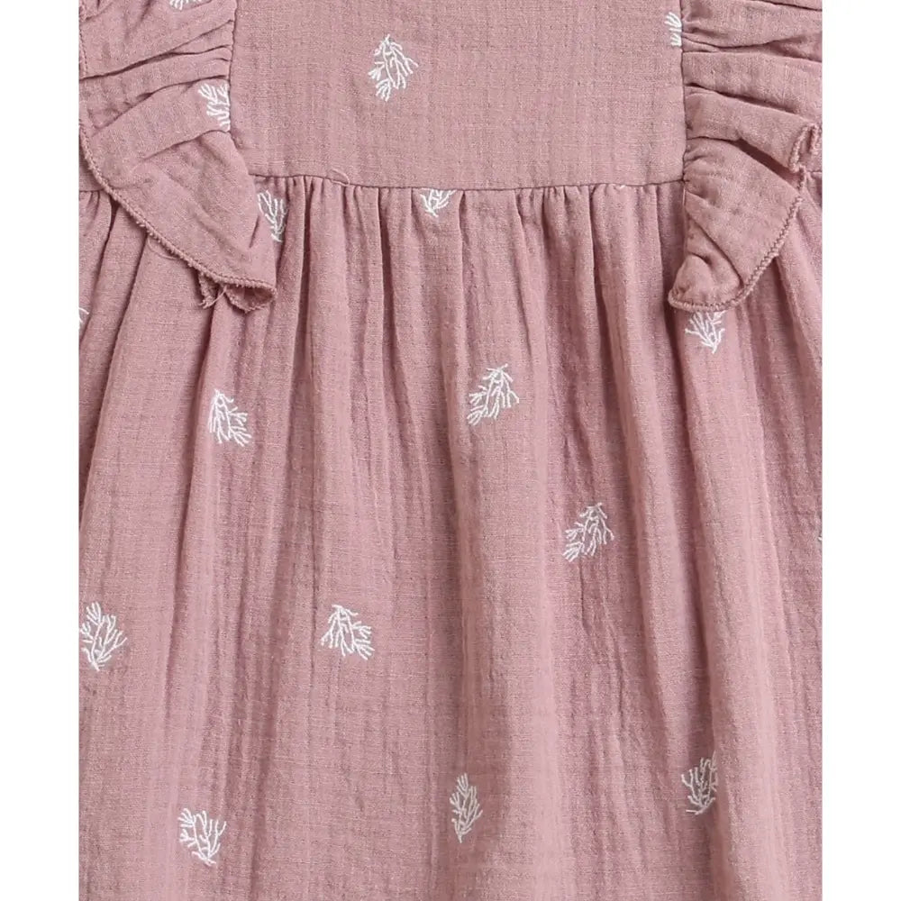 Sweetlime By AS Leaf Embroidered Ruffle Organic Cotton Co-ord Set - Dusty Pink