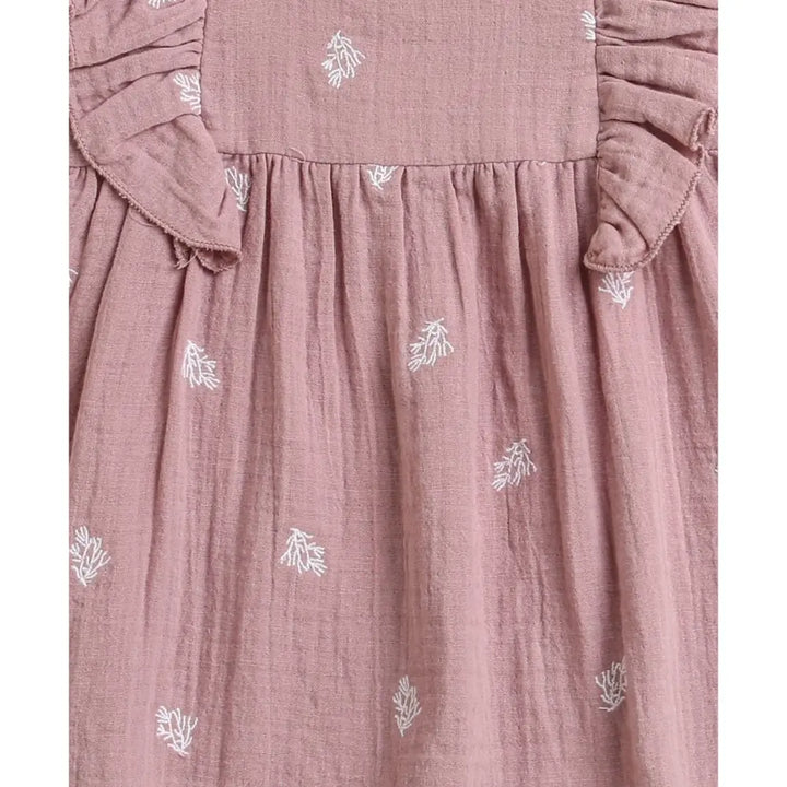 Sweetlime By AS Leaf Embroidered Ruffle Organic Cotton Co-ord Set - Dusty Pink