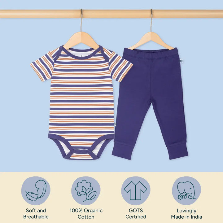 Nintara Baby 100% Unisex Cotton Bodysuit &amp; Pant Set – Midnight Stripes