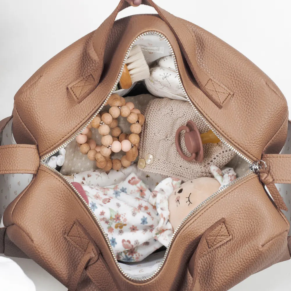 Pasito a Pasito Diaper Bag with Changing Mat, Large Capacity Water-Resistant Bag with Multi-Pocket Organizer, Insulated Bottle Pocket, Shoulder &amp; Stroller Straps, Icon Eco Leather - Caramel