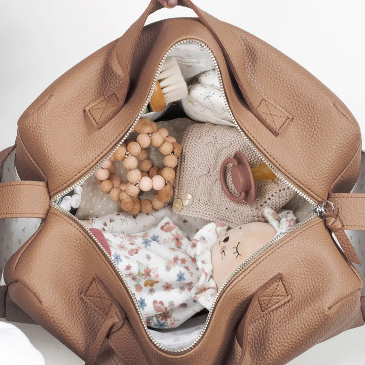 Pasito a Pasito Diaper Bag with Changing Mat, Large Capacity Water-Resistant Bag with Multi-Pocket Organizer, Insulated Bottle Pocket, Shoulder &amp; Stroller Straps, Icon Eco Leather - Caramel
