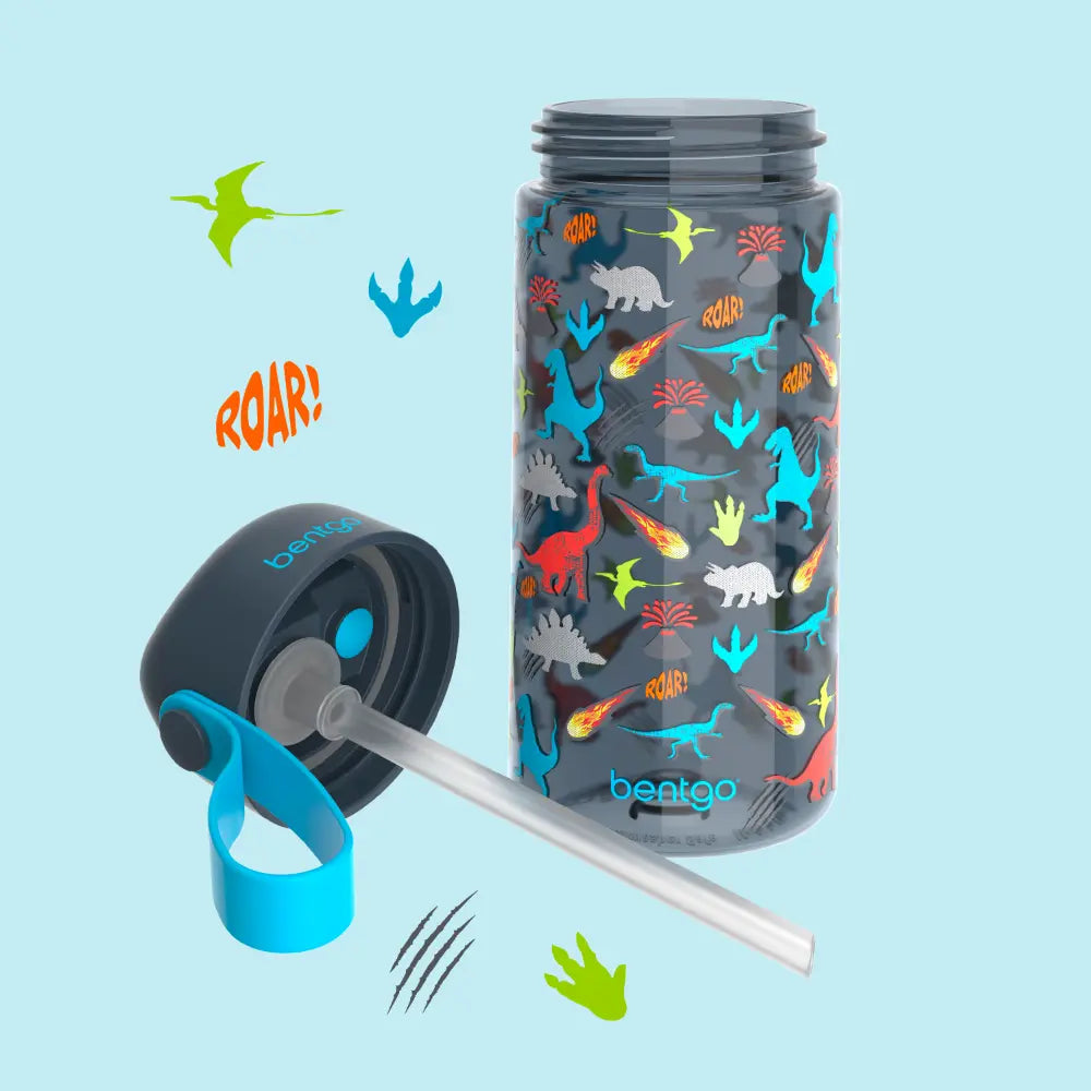 Bentgo Kids Water Bottle 450 ml, Leak-Proof Straw Bottle for Kids, Lightweighted &amp; Durable, BPA &amp; PFAS-Free Tritan Water Bottle, Ideal for School, Daycare &amp; Travel, 3 years+ - Dinosaur