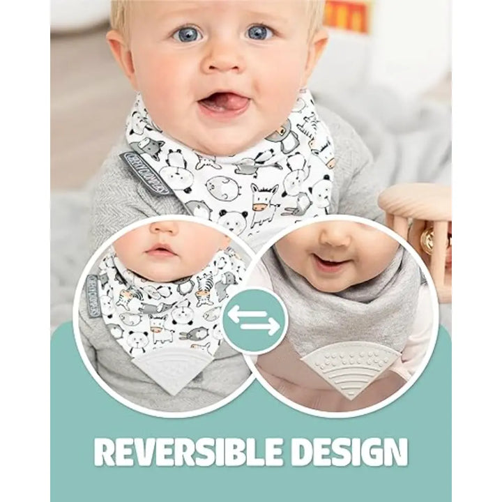 Cheeky Chompers Neckerchew for Babies &amp; Toddlers, Reversible Bib with Attached Silicone Teether, Super Absorbent, BPA-Free, 2–24 Months - Panda Pals