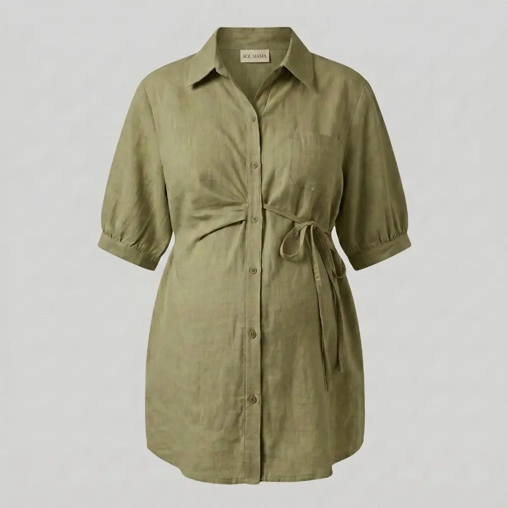 SOL MAMA Relaxed Linen Shirt - Olive Green