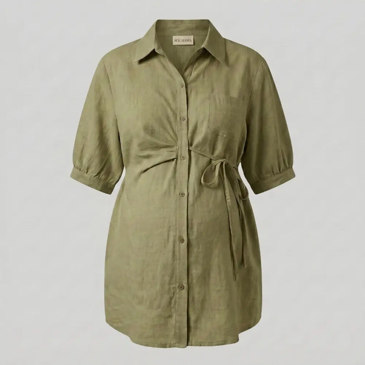 SOL MAMA Relaxed Linen Shirt - Olive Green