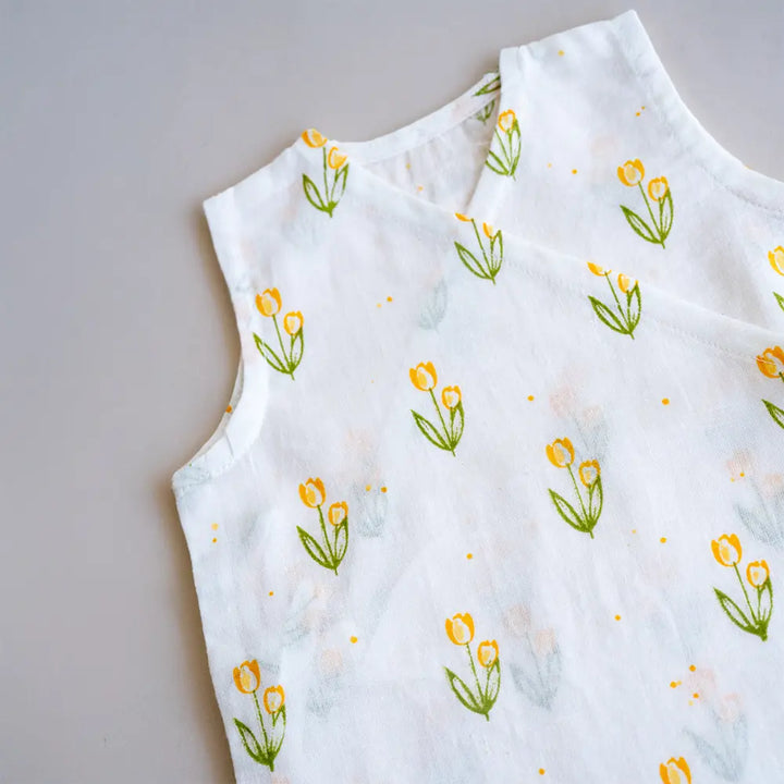 PureCloth.Co Yellow Floral Elephant Muslin Jablas - Off-White