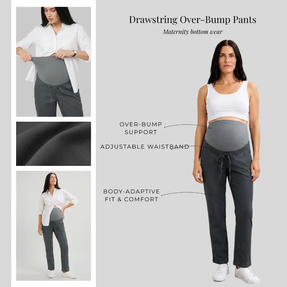 SOL MAMA Drawstring Over Bump Pants - Dark Grey