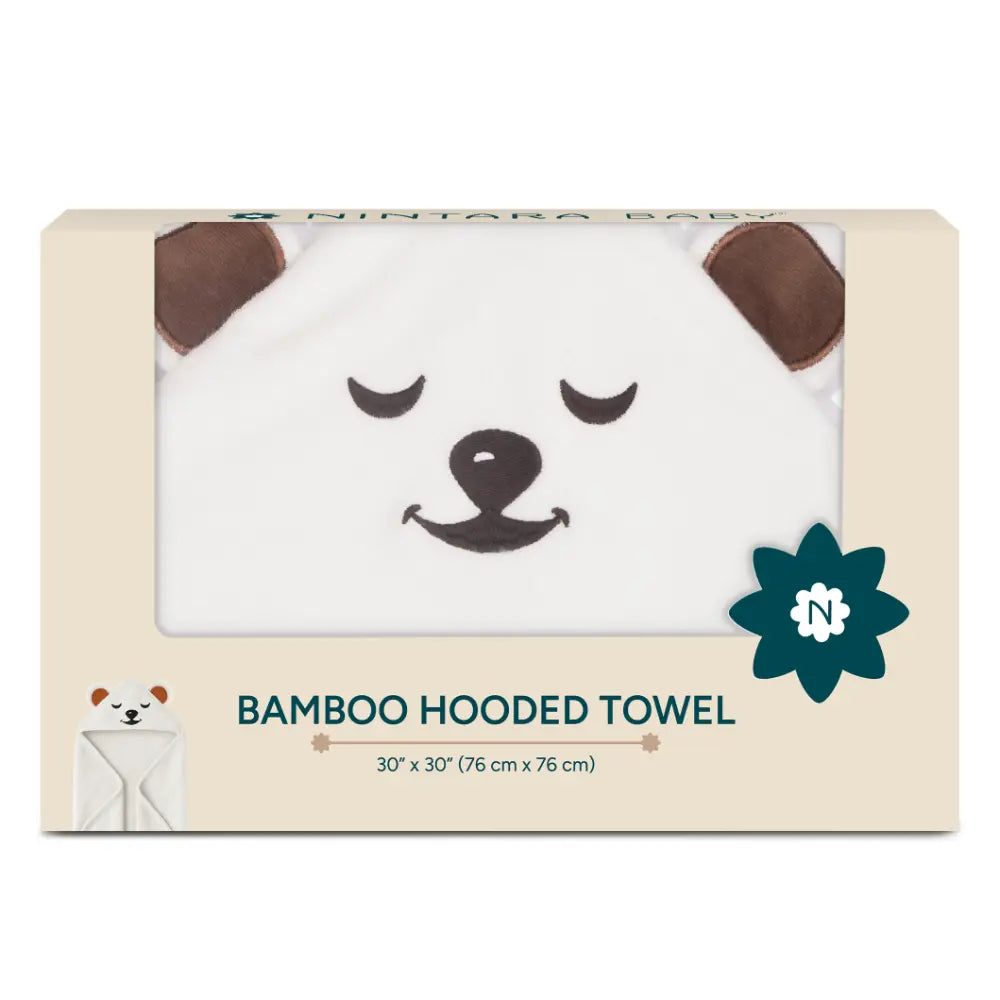 Nintara Baby Hooded Towel  -  Bamboo Cotton Bath Wrap, 30" x 30" (76 cm x 76 cm), Ultra - Absorbent - Bear