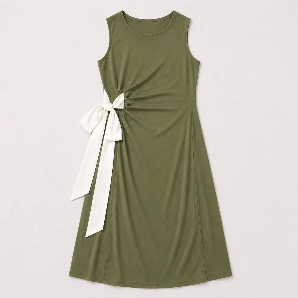 SOL MAMA Side Bow Tie Dress - Olive Green