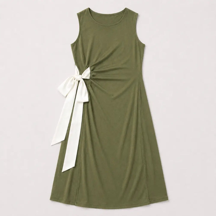 SOL MAMA Side Bow Tie Dress - Olive Green