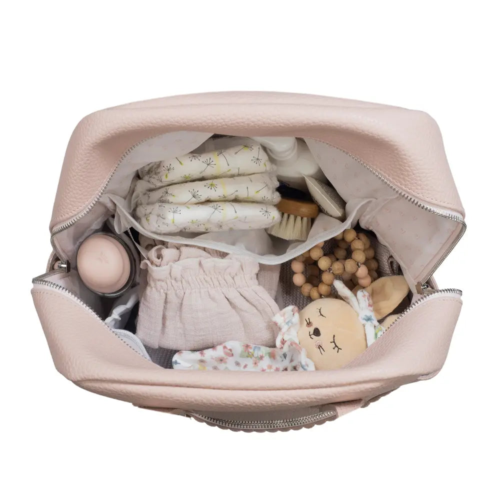 Pasito a Pasito Diaper Backpack with Changing Pad, Large Capacity Water-Resistant with Multi-Pocket Organizer, Insulated Bottle Pocket, Shoulder &amp; Stroller Straps, Icon Eco Leather - Rose