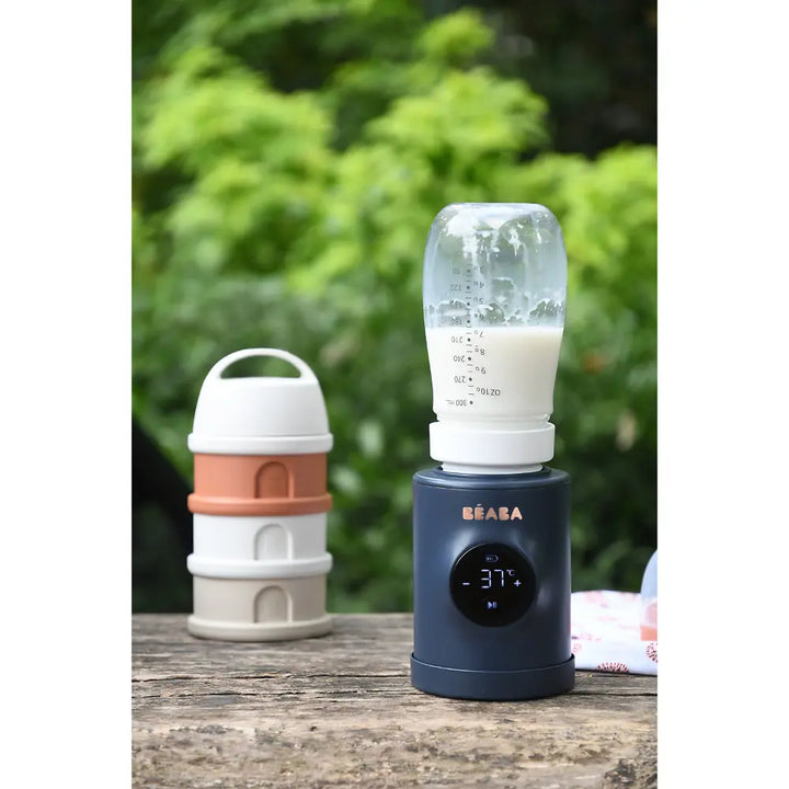 Beaba Milk Nomad Portable Baby Bottle Warmer - Rechargeable Warmer with Adjustable Temperature, Integrated Mixer &amp; Bottle Adapters, Night Blue, 0m+