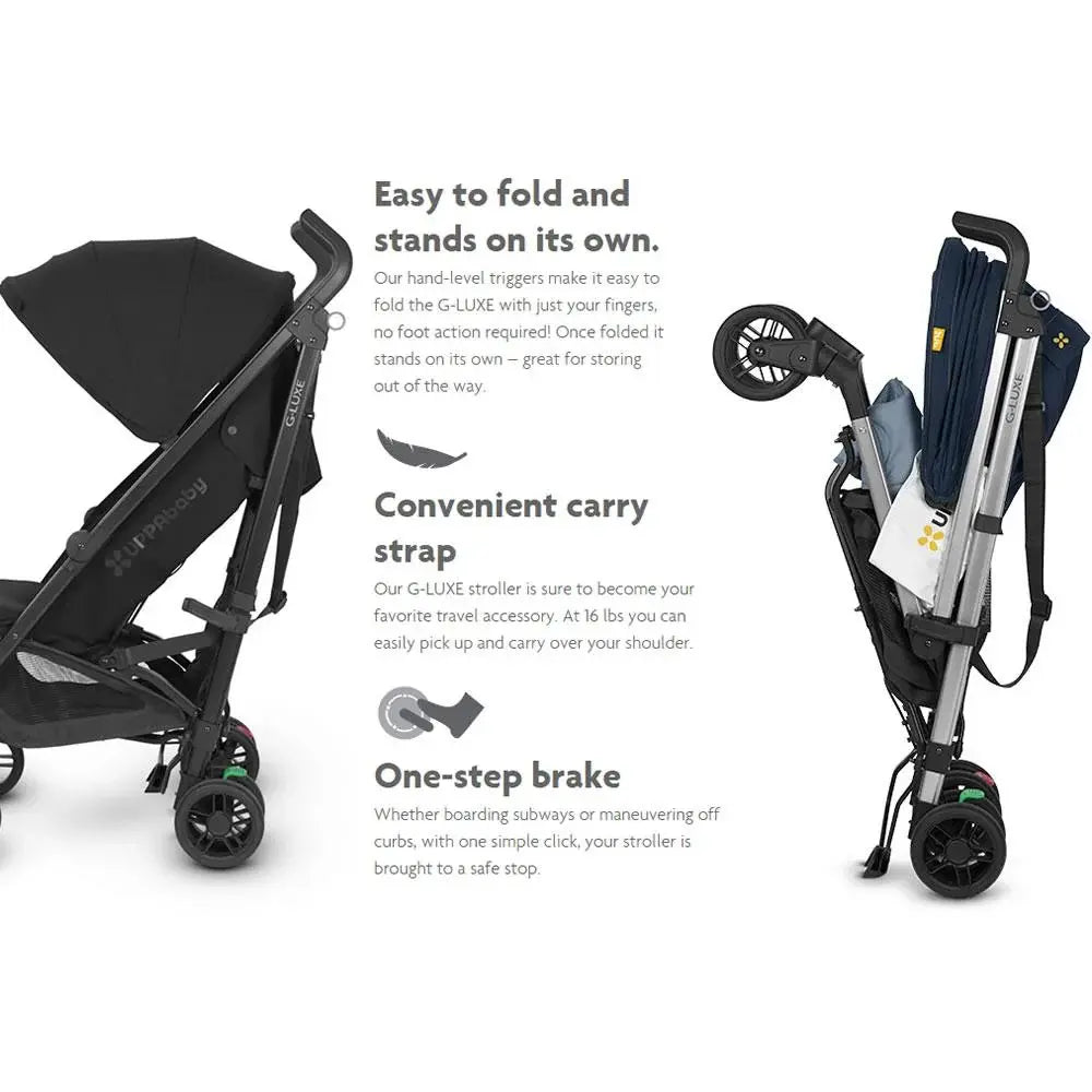 UPPAbaby G-Luxe Lightweight Compact Stroller, Easy Fold, Flat Recline, Travel Friendly, Includes Cup Holder, Carry Strap, Sun Canopy up to 4 years - Charcoal/Greyson