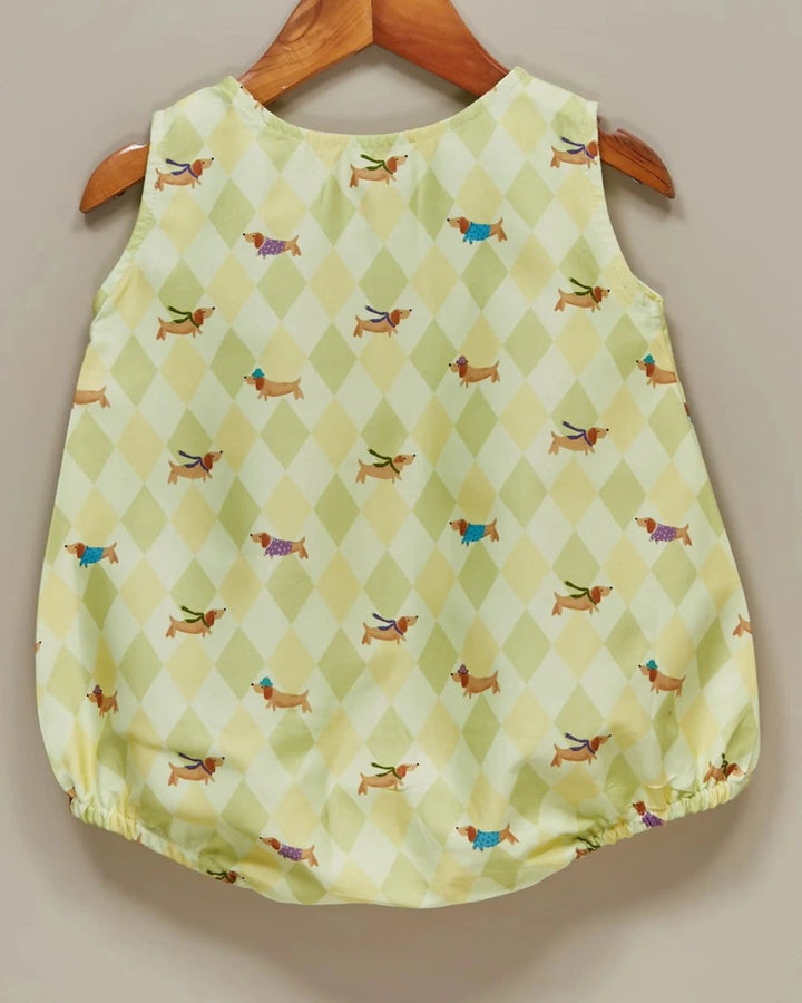 Liz Jacob Baby | Pale Yellow Cotton Printed Romper | Paw Park