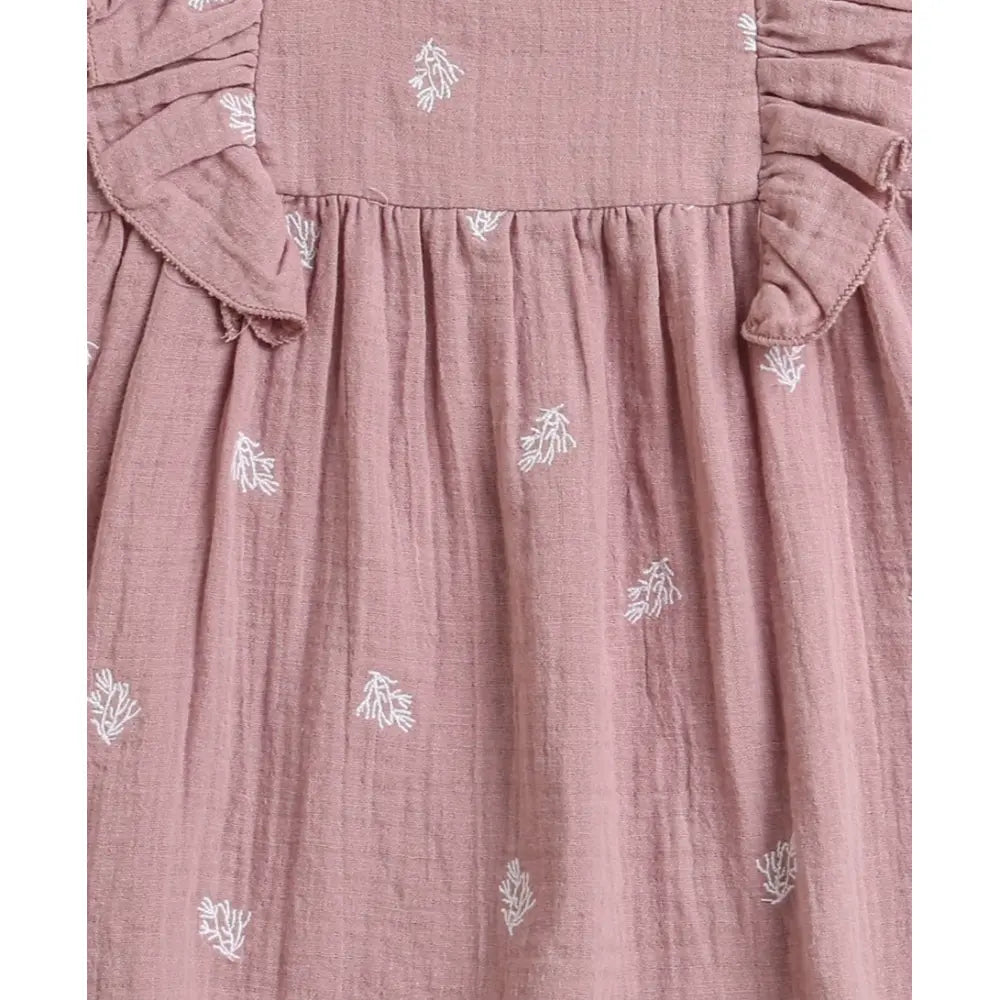 Sweetlime By AS Leaf Embroidered Ruffle Organic Cotton Co-ord Set - Dusty Pink