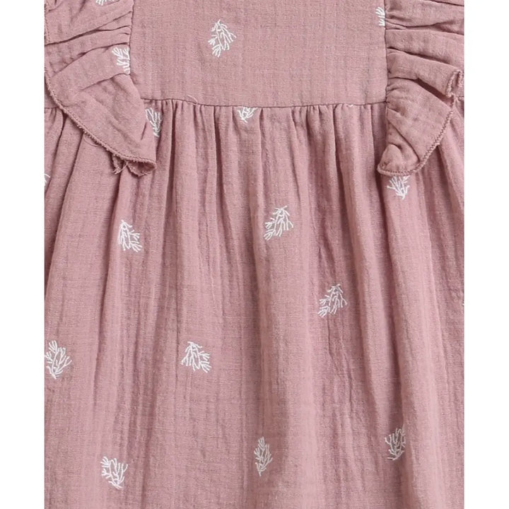 Sweetlime By AS Leaf Embroidered Ruffle Organic Cotton Co-ord Set - Dusty Pink