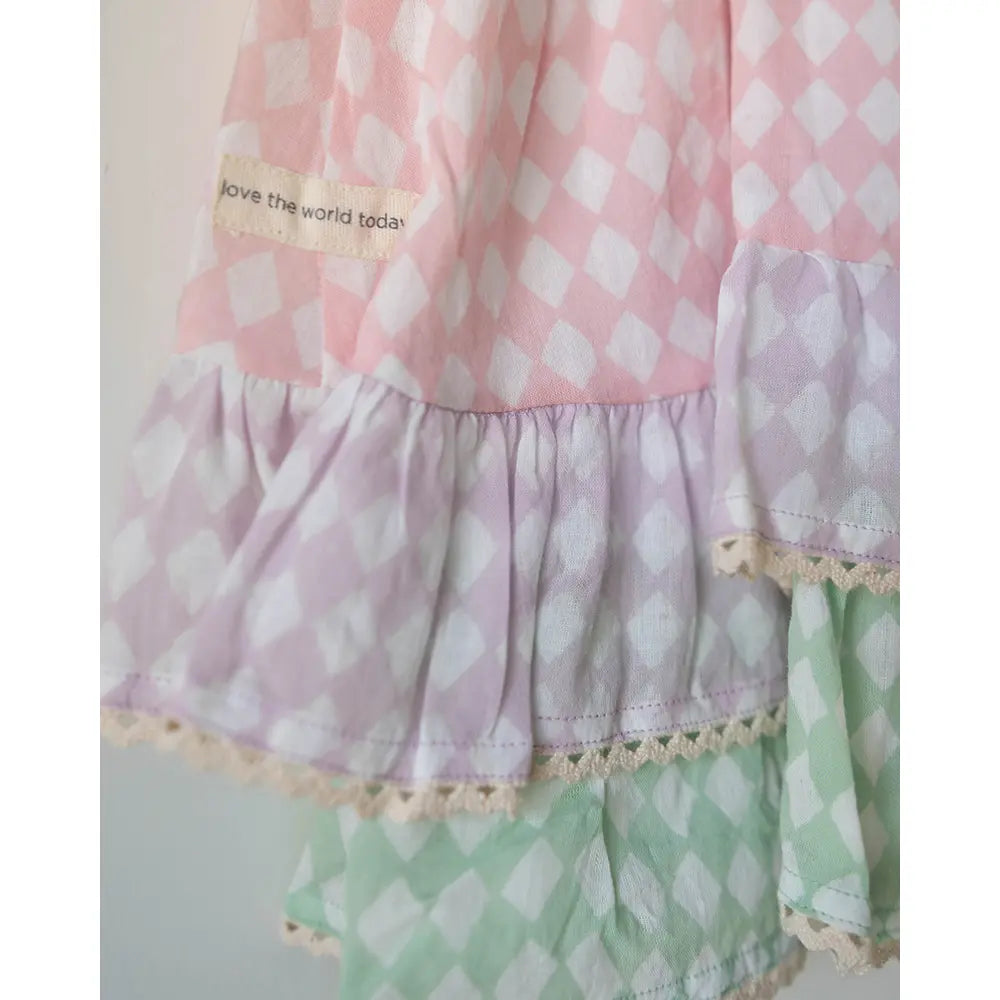 Love The World Today Pocketful Of Sunsets Dress For Girls In Rhombus Block Print