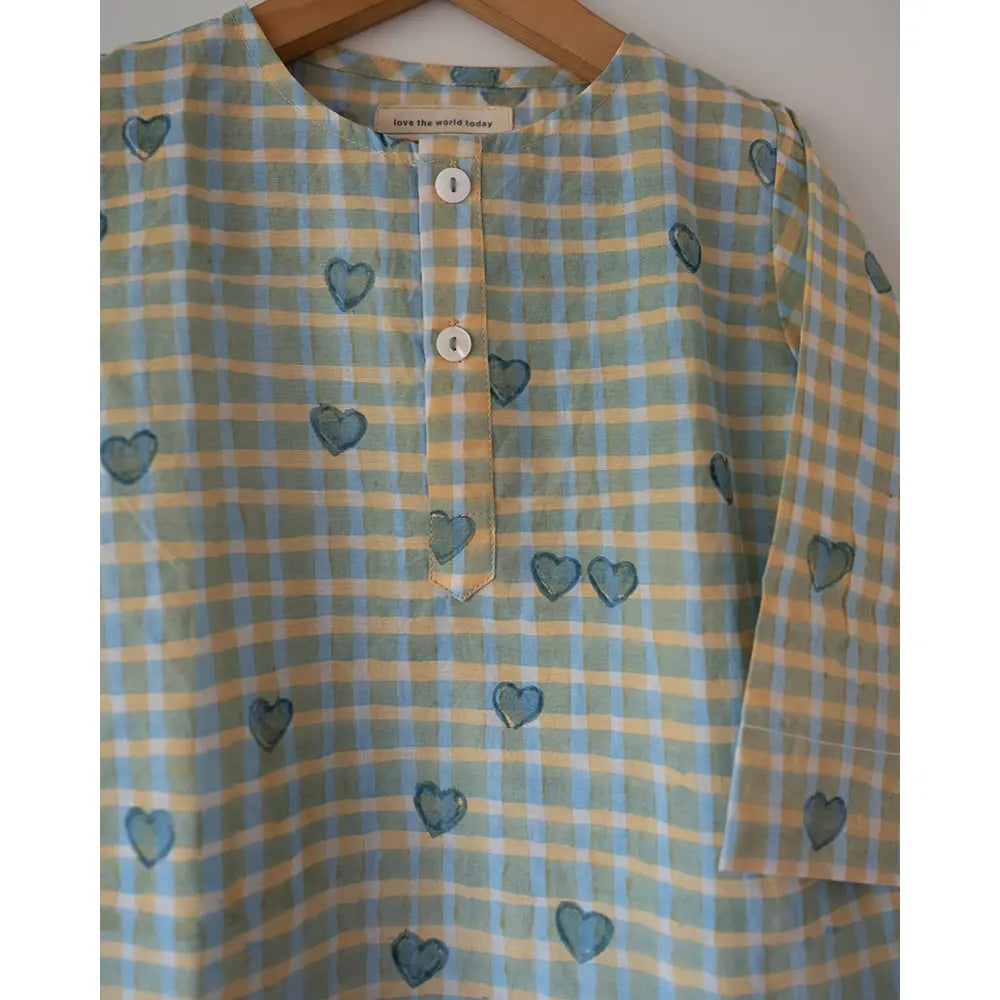 Love The World Today I want to be like Grandpa Kurta Pajama set in Blue Baked with Love Print - White