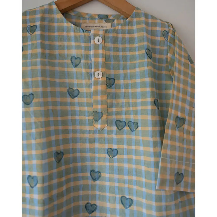 Love The World Today I want to be like Grandpa Kurta Pajama set in Blue Baked with Love Print - White