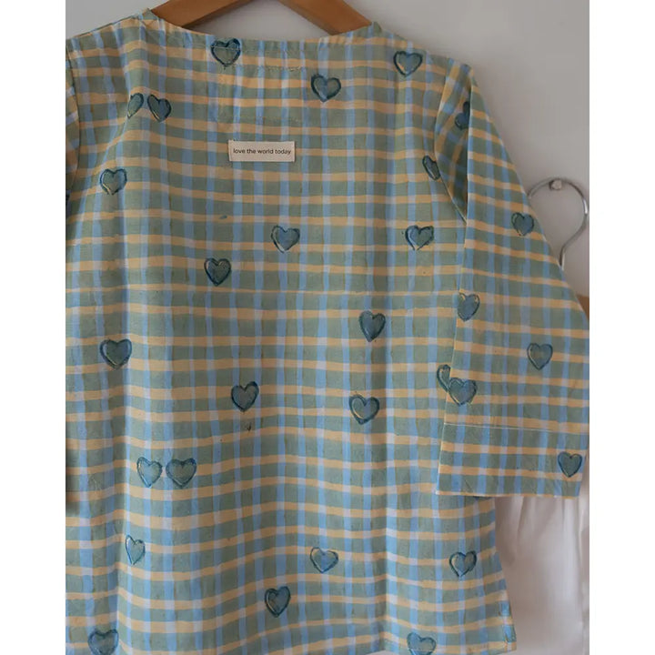 Love The World Today I want to be like Grandpa Kurta Pajama set in Blue Baked with Love Print - White
