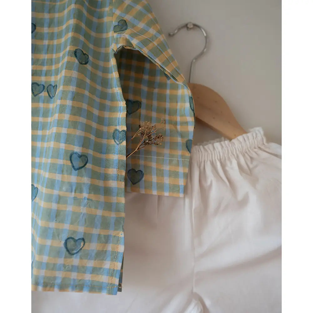 Love The World Today I want to be like Grandpa Kurta Pajama set in Blue Baked with Love Print - White