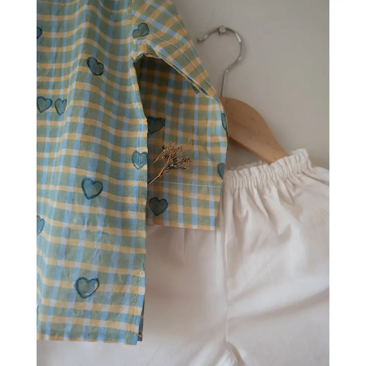 Love The World Today I want to be like Grandpa Kurta Pajama set in Blue Baked with Love Print - White