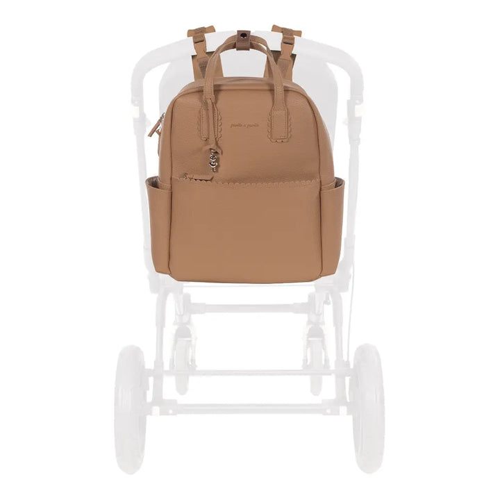 Pasito a Pasito Diaper Backpack with Changing Pad, Large Capacity Water-Resistant with Multi-Pocket Organizer, Insulated Bottle Pocket, Shoulder &amp; Stroller Straps, Icon Eco Leather - Caramel