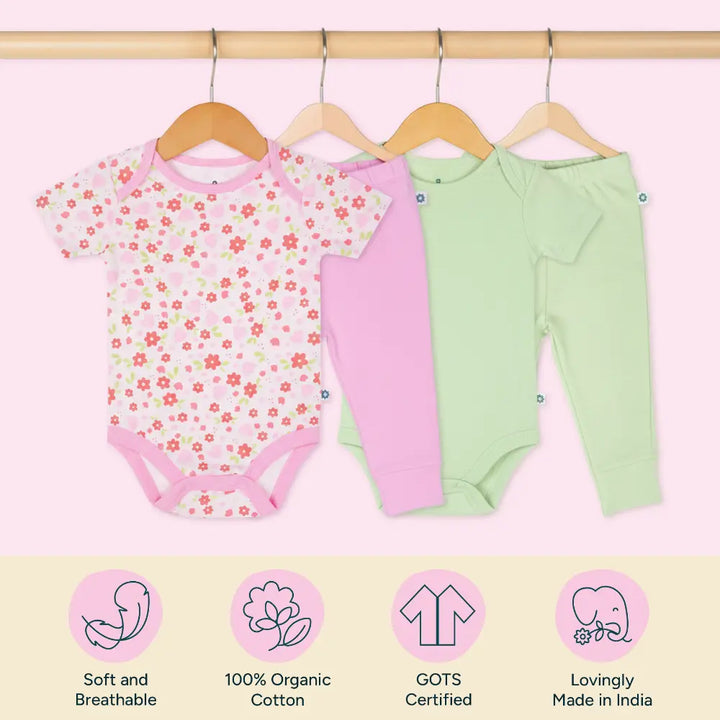 Nintara Baby 100% Cotton Bodysuit &amp; Pant Set - Garden Duo (Pack of 2)