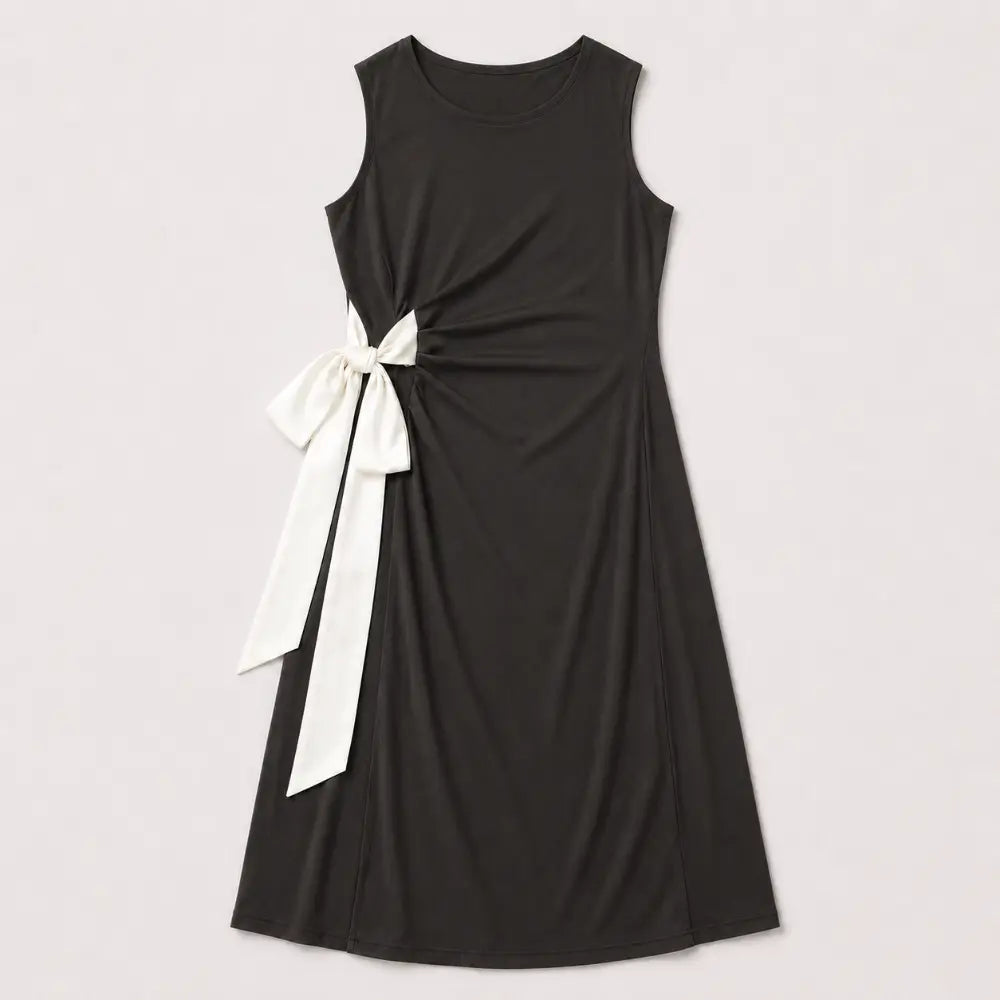 SOL MAMA Side Bow Tie Dress - Dark Grey
