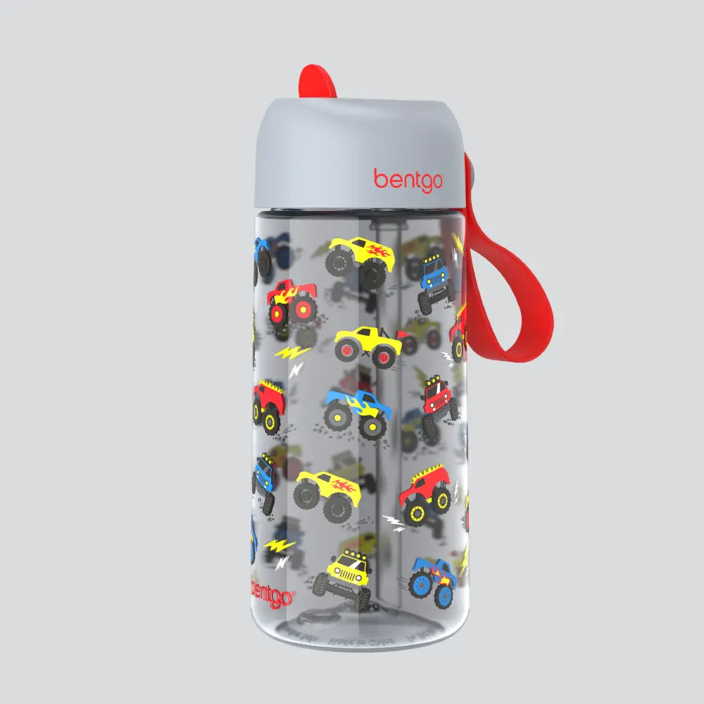Bentgo Kids Water Bottle 450 ml, Leak-Proof Straw Bottle for Kids, Lightweighted &amp; Durable, BPA &amp; PFAS-Free Tritan Water Bottle, Ideal for School, Daycare &amp; Travel, 3 years+ - Trucks