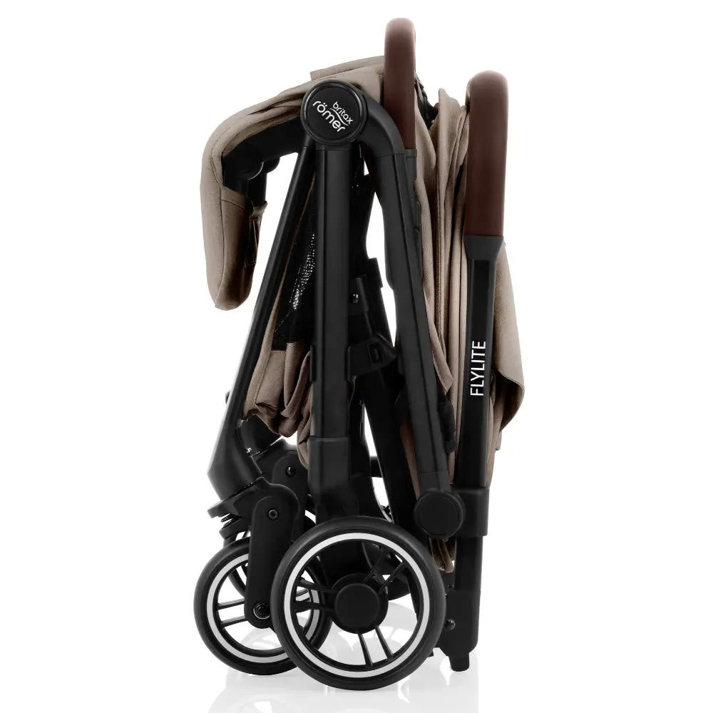 Britax Flylite Cabin Approved Lightweight Compact Stroller|Comfort Soft Insert|One Hand Auto Fold|Flat Reclining Seat|Extra Large Extendable Canopy|0-4Y|Upto 22Kg - Teak