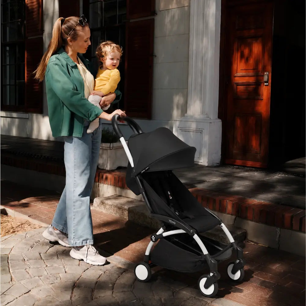 Stokke YOYO3 Stroller | Lightweight Compact Travel Stroller for Babies | Cabin Friendly &amp; Foldable | UPF 50+ Sun Protection | 5 Point Safety Harness | Award Winning Design | YOYO Stroller India | 6 Months to 4 Years – White/Black