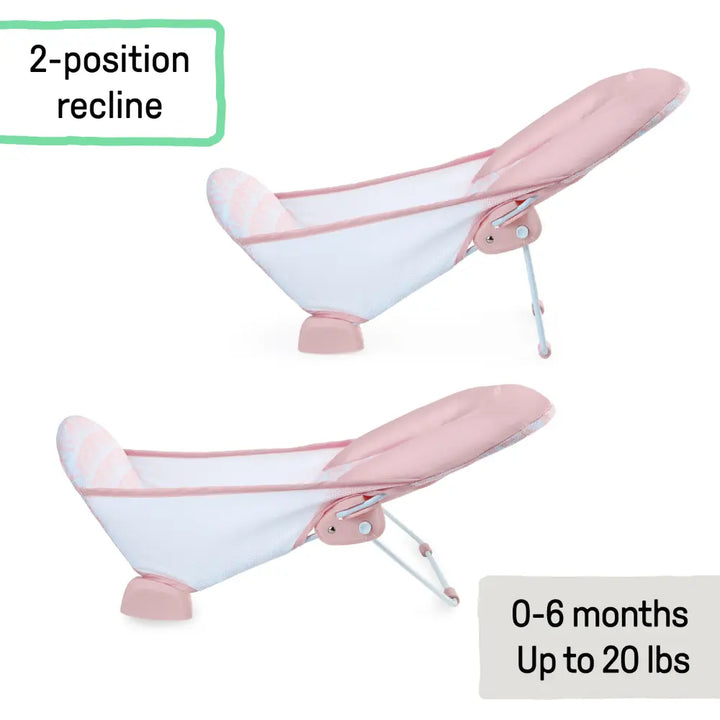 Ingenuity FoldAway 2-Position Baby Bath Bather with Mesh Sling &amp; Headrest, Pink, 0–6 Months, Upto 9 kgs