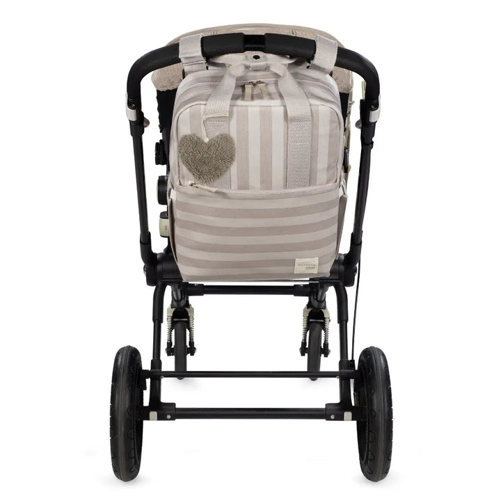 Walking Mum Diaper Backpack with Changing Pad, Large Capacity, Water-Resistant with Multi-Pocket Organizer, Insulated Bottle Pocket, Shoulder &amp; Stroller Straps, Personalized Charm, Striped Print - Beige