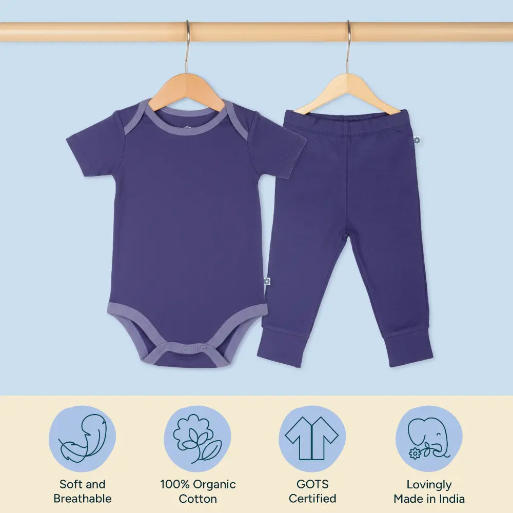Nintara Baby 100% Cotton Unisex Bodysuit &amp; Pant Set – Midnight Blue
