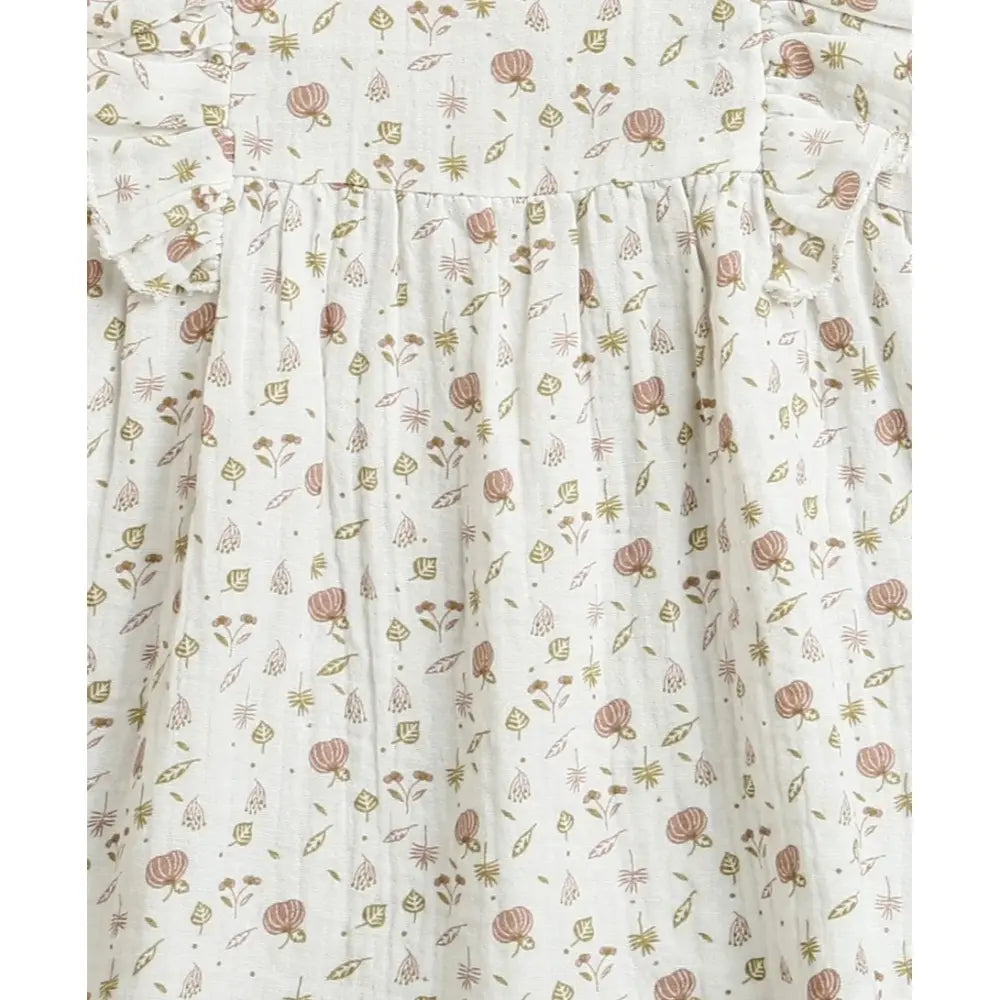 Sweetlime By AS Pumpkin &amp; Floral Print Ruffle Organic Cotton Co-ord Set - Off-White &amp; Peach