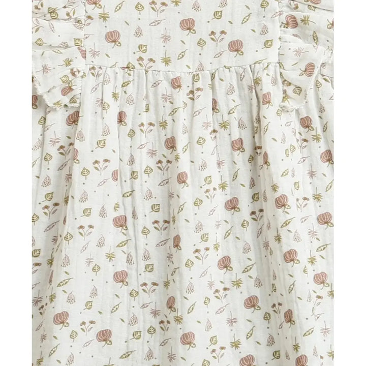 Sweetlime By AS Pumpkin &amp; Floral Print Ruffle Organic Cotton Co-ord Set - Off-White &amp; Peach
