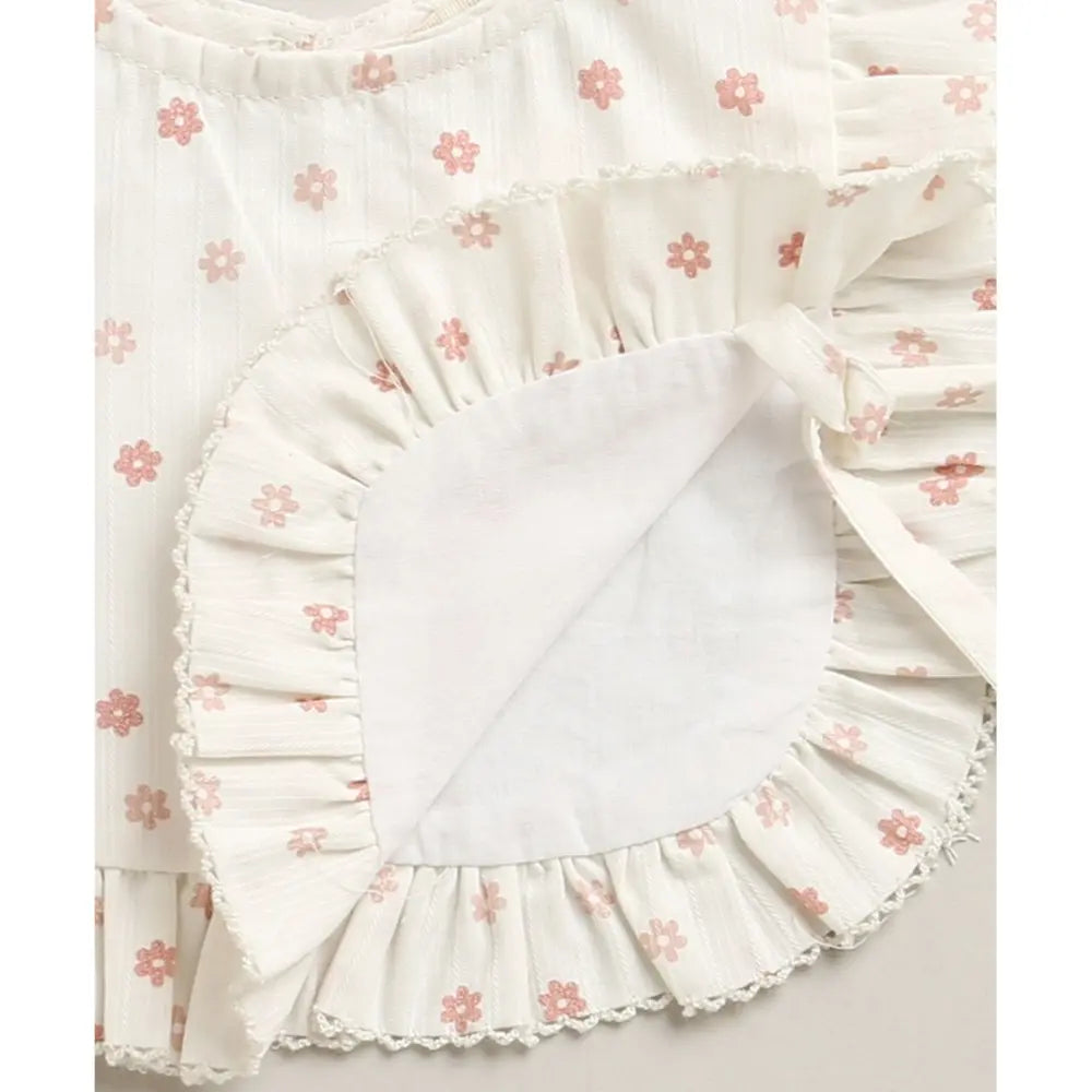 Sweetlime By As Organic Cotton Rosy Charm Bib &amp; Bonnet- White - 0-12M