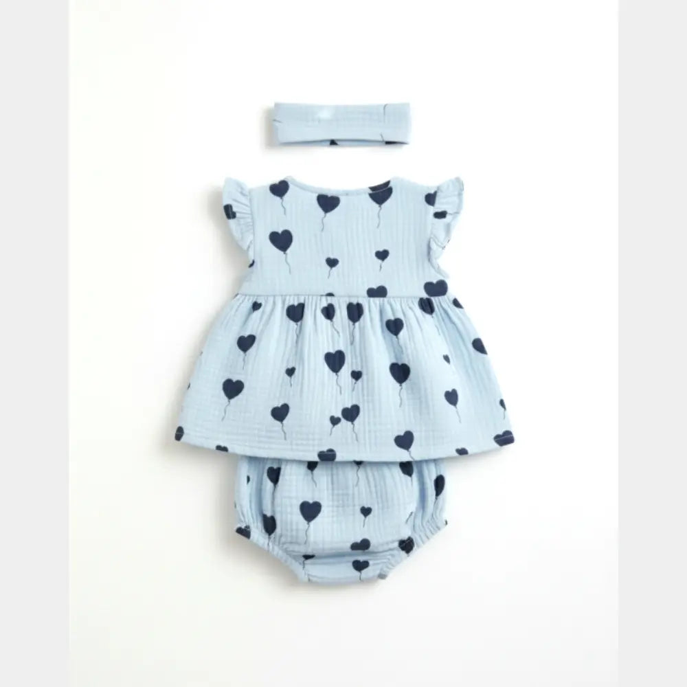Pattuti Sustainable Muslin Baby Girl Frock Set With Panty &amp; Hairband | Balloon Print Dress Set For Kids | Soft Breathable Summer Wear