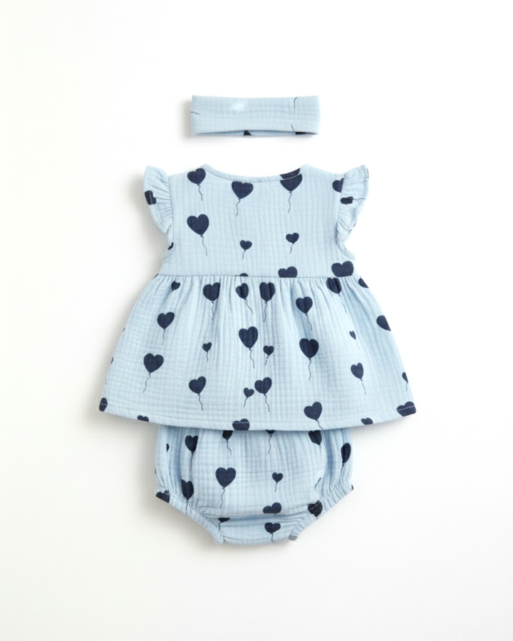 Pattuti Balloon Double Gauge Baby Girl Dress Set With Hairband | Stylish Kids Outfit | Soft Breathable Summer Wear