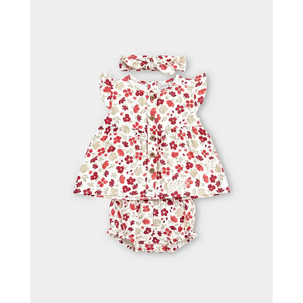 Pattuti Floral Double Gauge Baby Girl Dress Set With Hairband | Printed Kids Outfit | Soft Breathable Summer Wear