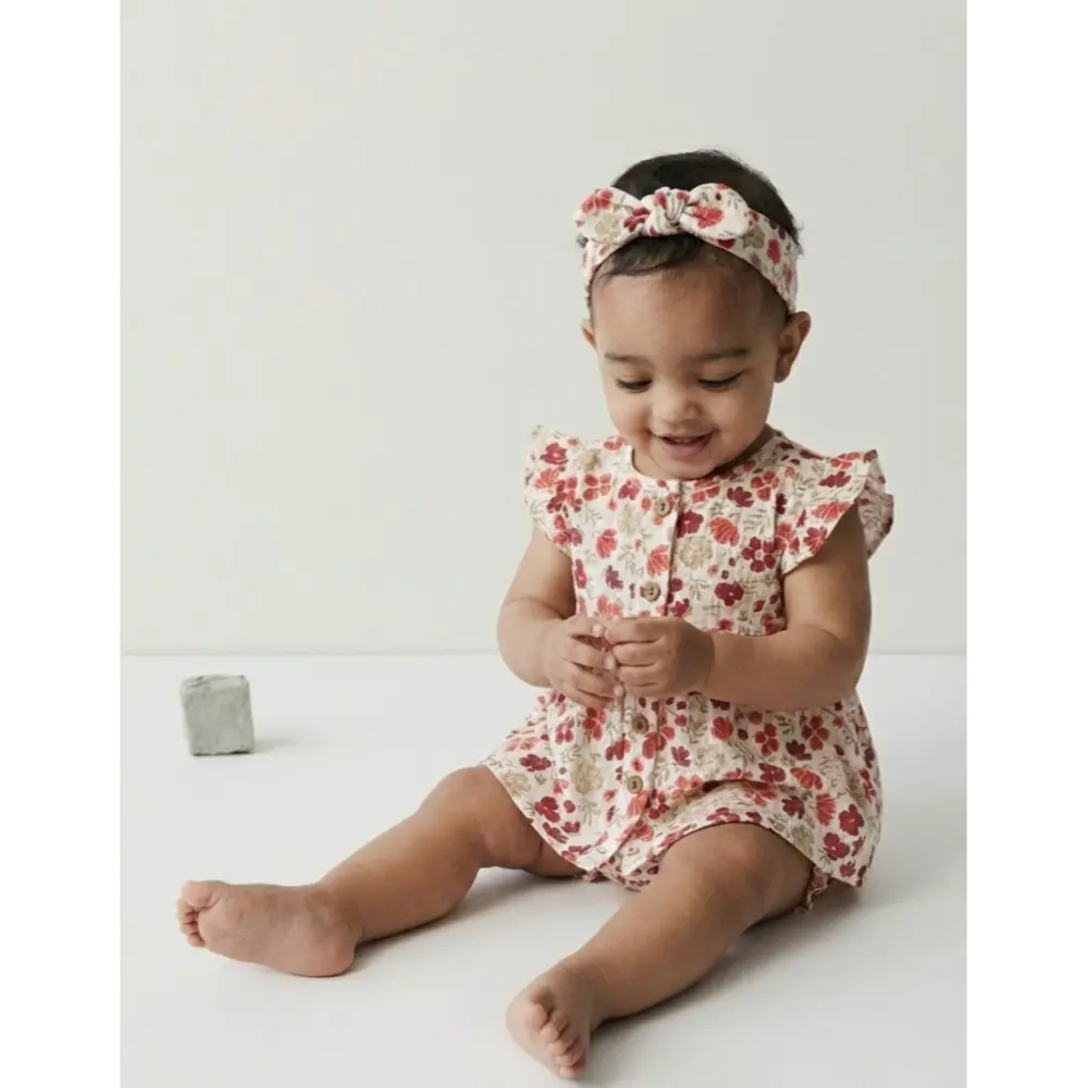 Pattuti Floral Double Gauge Baby Girl Dress Set With Hairband | Printed Kids Outfit | Soft Breathable Summer Wear