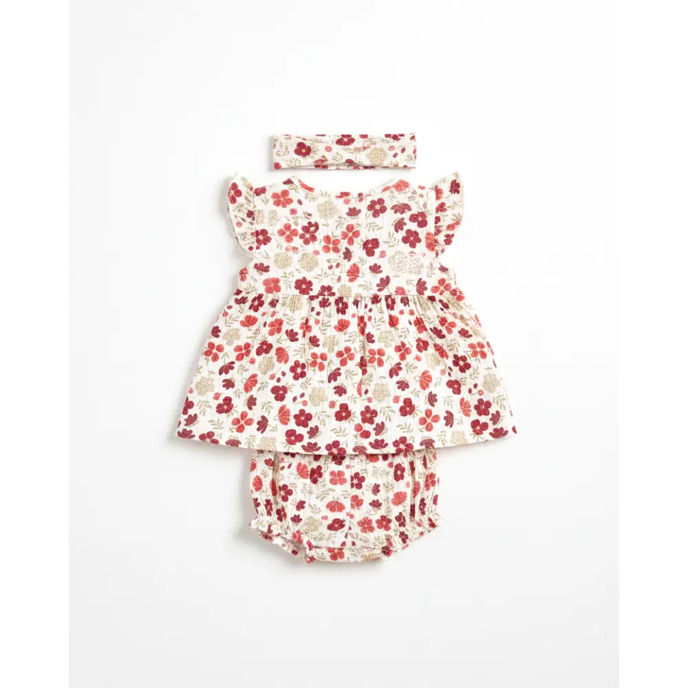 Pattuti Floral Double Gauge Baby Girl Dress Set With Hairband | Printed Kids Outfit | Soft Breathable Summer Wear