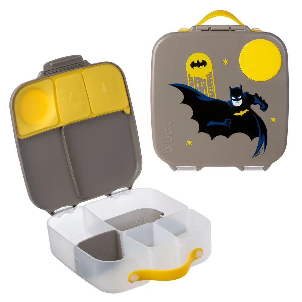 B.Box Warner Bros Batman Kids Lunchbox – 2 Litre, Leak-Proof Bento Style with Gel Cooler Pack, Adjustable Divider &amp; Whole Fruit Compartment – Multicolor