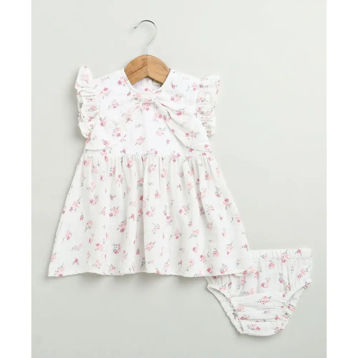 Sweetlime By AS White Ditsy Pink Floral Organic Cotton Dress &amp; Bloomer Co-ord